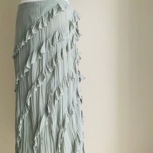 Zara Sage Green Ruffled Tier Maxi Skirt